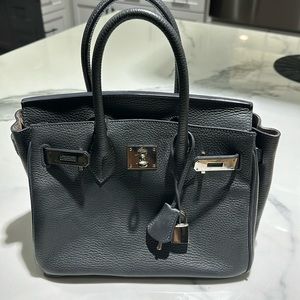 Teddy blake gray leather top handle handbag